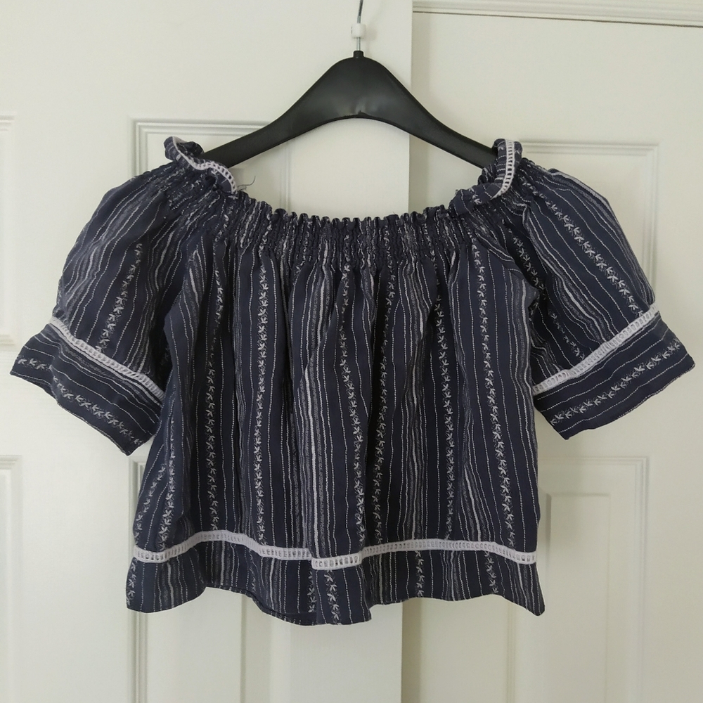 Striped Pattern Off the Shoulder Crop Top Shirt